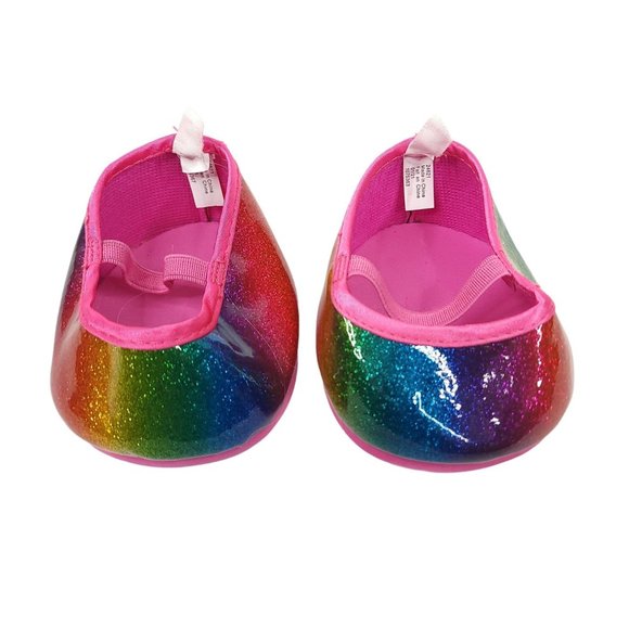 Build A Bear Workshop Pink Rainbow Glitter Shoes Flats BABW BAB - Picture 1 of 7